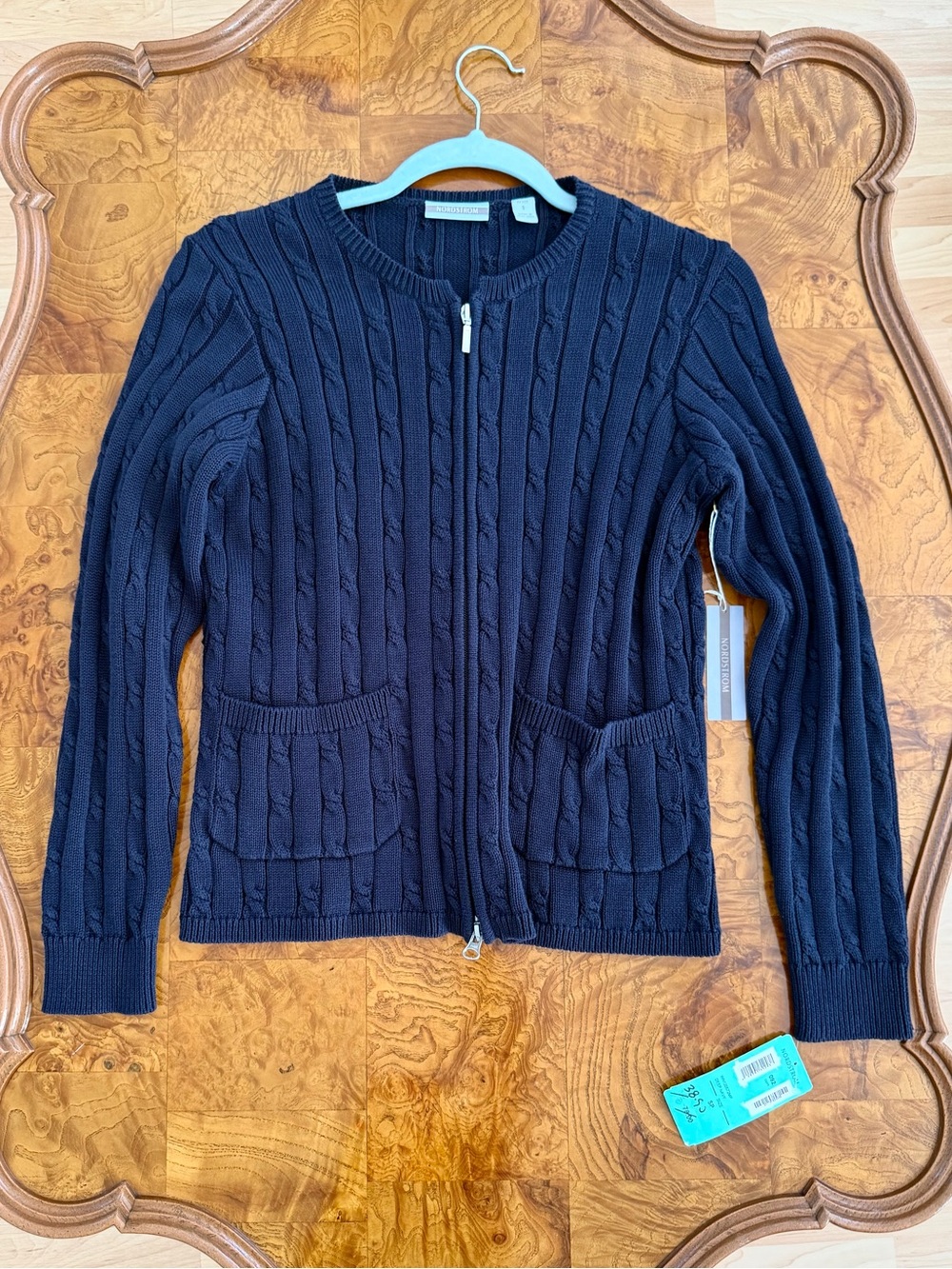NWT Nordstrom Navy Cable-Knit Zip Cardigan with Pockets